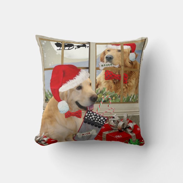 Golden Retriever "Naughty Or Nice"  Pillow (Front)