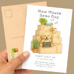 Golden Retriever New House Same Dog Moving  Postcard<br><div class="desc">Announce your new address with this adorable “New House Same Dog” moving announcement featuring a sweet Golden Retriever puppy surrounded by moving boxes and cozy houseplants. This charming watercolor design is perfect for dog lovers and Golden Retriever owners who want to share their exciting move in a fun and memorable...</div>