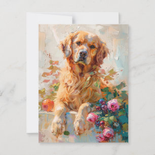 Golden Retriever Oil Painting Vintage Postcard
