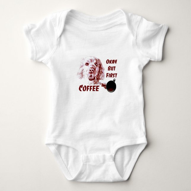 Golden Retriever Okay But First Coffee Dog Lover Baby Bodysuit (Front)