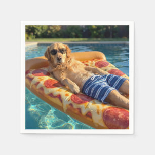 Golden Retriever on a Pizza Slice Pool Float Napkin