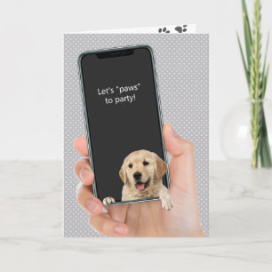 golden retriever on cell phone birthday card