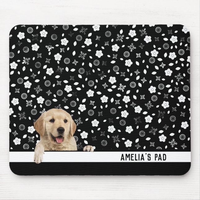 Golden Retriever on Floral Print Mouse Pad (Front)