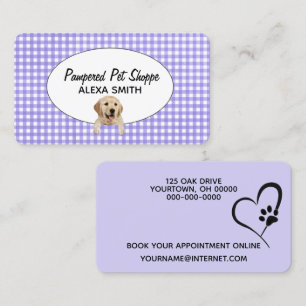 Golden Retriever on Gingham for Pet Grooming Business Card