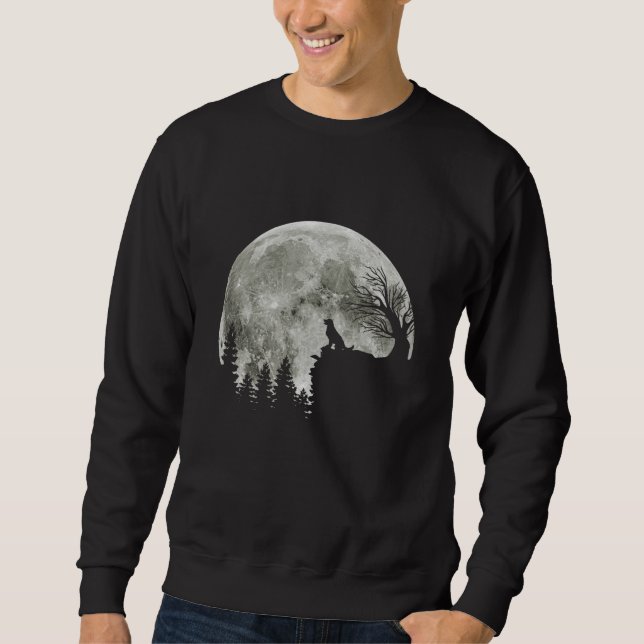 Golden Retriever On Mountain Spooky Halloween Moon Sweatshirt (Front)