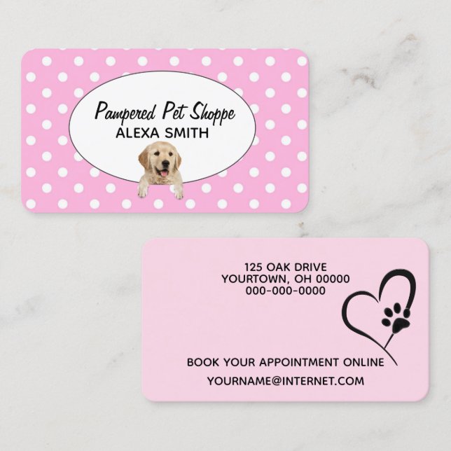 Golden Retriever on Polka Dots for Pet Grooming   Business Card (Front/Back)
