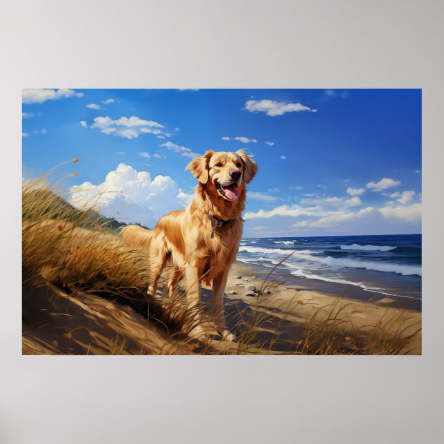 Golden retriever on the beach poster (Front)