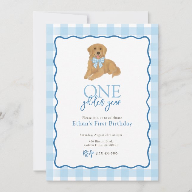 Golden Retriever One Golden Year First Birthday Invitation (Front)