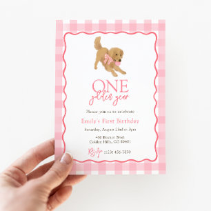 Golden Retriever One Golden Year Girls Birthday Invitation