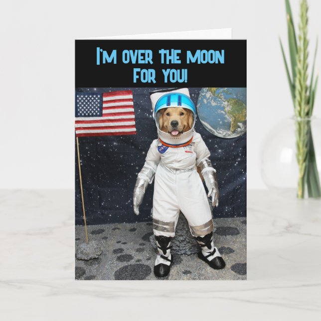 Golden Retriever Over the Moon Anniversary Card (Front)