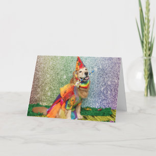 Golden Retriever Over the Rainbow Birthday Card