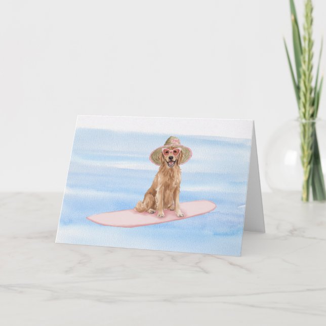 Golden Retriever Paddle Board Watercolor Thank You Card (Front)