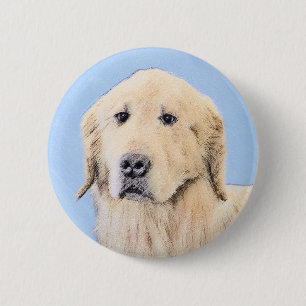 Golden Retriever Painting - Cute Original Dog Art 6 Cm Round Badge