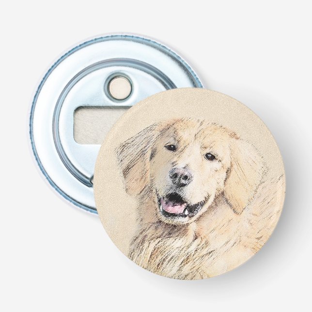 Golden Retriever Painting - Cute Original Dog Art Bottle Opener (Front)