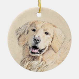 Golden Retriever Painting - Cute Original Dog Art Ceramic Tree Decoration