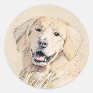 Golden Retriever Painting - Cute Original Dog Art Classic Round Sticker