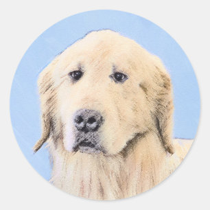 Golden Retriever Painting - Cute Original Dog Art Classic Round Sticker