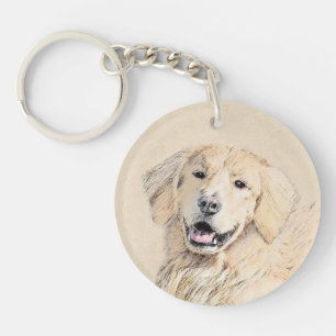 Golden Retriever Painting - Cute Original Dog Art Key Ring