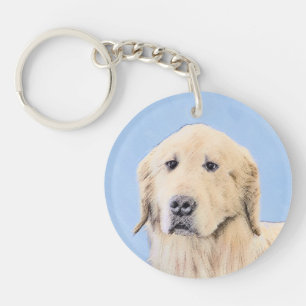 Golden Retriever Painting - Cute Original Dog Art Key Ring