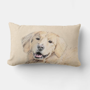 Golden Retriever Painting - Cute Original Dog Art Lumbar Cushion