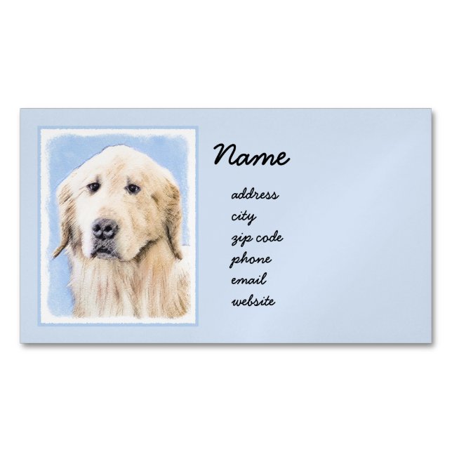 Golden Retriever Painting - Cute Original Dog Art Magnetic Business Card (Front)