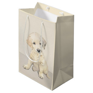Golden Retriever Painting - Cute Original Dog Art Medium Gift Bag