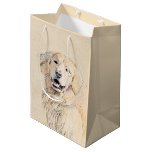 Golden Retriever Painting - Cute Original Dog Art Medium Gift Bag