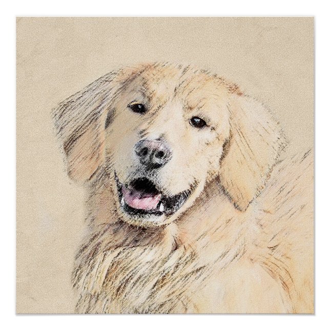 Golden Retriever Painting - Cute Original Dog Art Poster (Front)