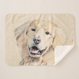 Golden Retriever Painting - Cute Original Dog Art Sherpa Blanket