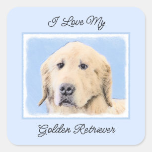 Golden Retriever Painting - Cute Original Dog Art Square Sticker
