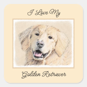 Golden Retriever Painting - Cute Original Dog Art Square Sticker