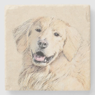 Golden Retriever Painting - Cute Original Dog Art Stone Coaster