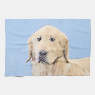 Golden Retriever Painting - Cute Original Dog Art Tea Towel