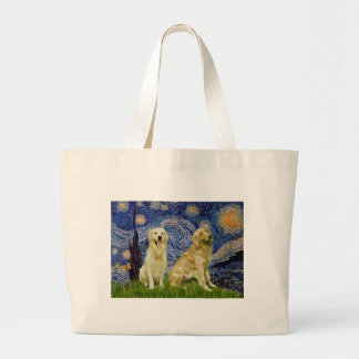 Golden Retriever Pair 3 - Starry Night Large Tote Bag