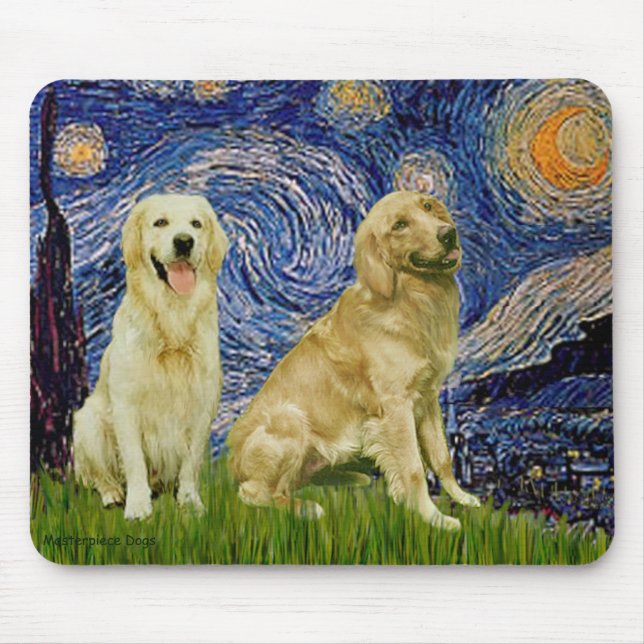 Golden Retriever Pair 3 - Starry Night Mouse Pad (Front)