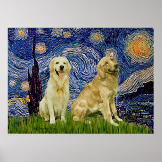 Golden Retriever Pair 3 - Starry Night Poster