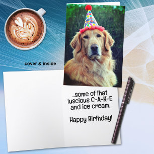 Golden Retriever & Party Hat with Happy Birthday Card