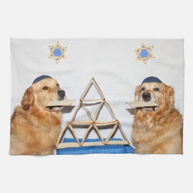 Golden Retriever Passover Matzo Tea Towel (Horizontal)