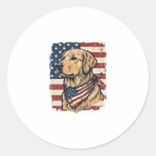 Golden Retriever Patriotic Vintage Vector Design_1 Classic Round Sticker