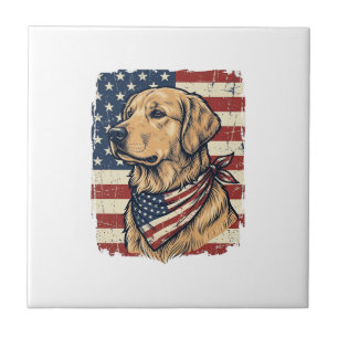 Golden Retriever Patriotic Vintage Vector Design_1 Tile
