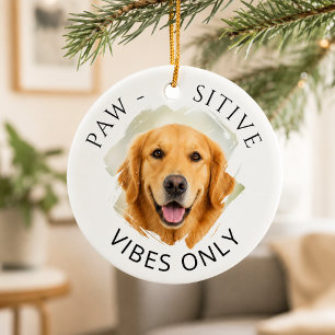 Golden Retriever Paw-sitive vibes only photo Ceramic Tree Decoration
