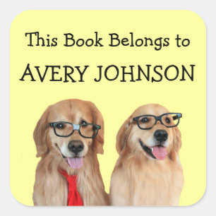 Golden Retriever Personalised Bookplate Square Sticker