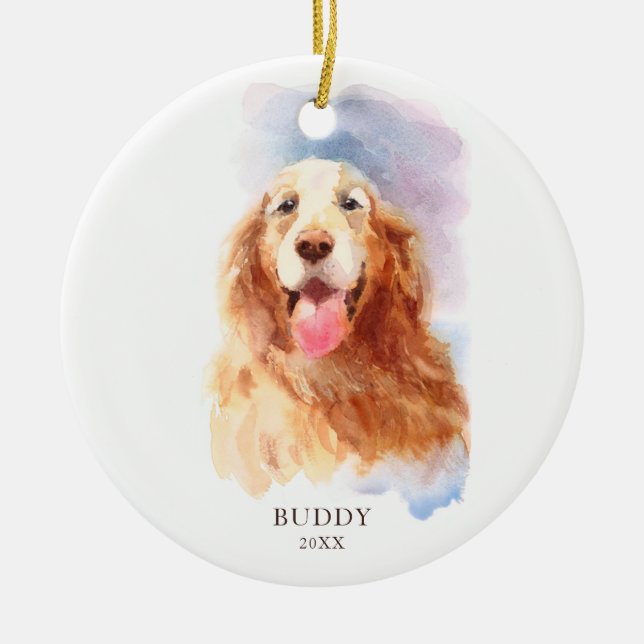 Golden Retriever Personalized Dog Name Christmas Ceramic Tree Decoration (Front)