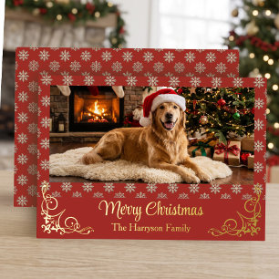 Golden Retriever Pet Photo Gold Foil Christmas