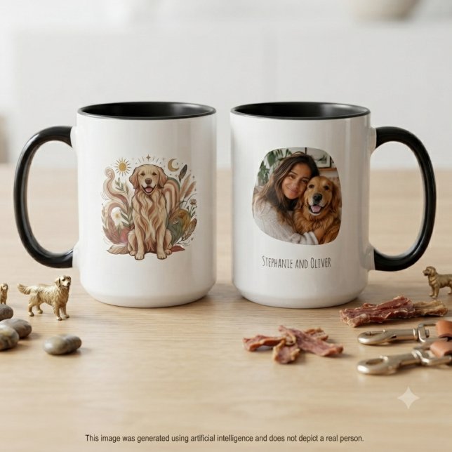 Golden Retriever Photo & Name Keepsake Mug (Golden Retriever artwork mug with pet photo for a dog mom birthday gift.)