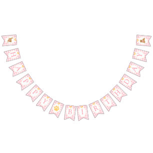 Golden Retriever Pink Gingham Birthday Bunting