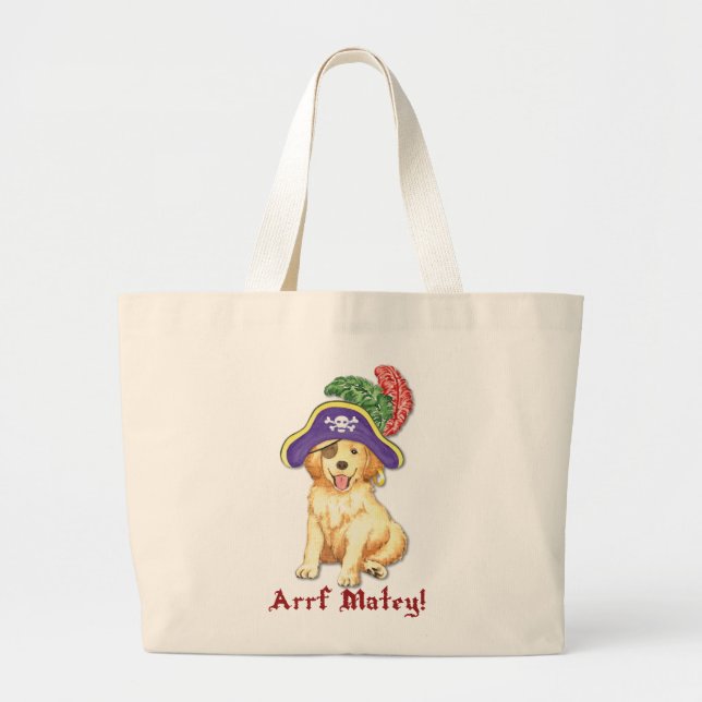 Golden Retriever Pirate Large Tote Bag (Front)