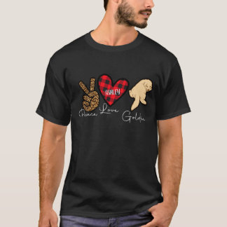 Golden retriever Plaid Peace Love Cute Dog T-Shirt