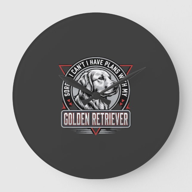 Golden Retriever Plans Dog Badge Design Large Clock (Front)
