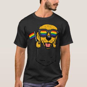 Golden Retriever Pocket Dog LGBTQ Rainbow Flag Gay T-Shirt